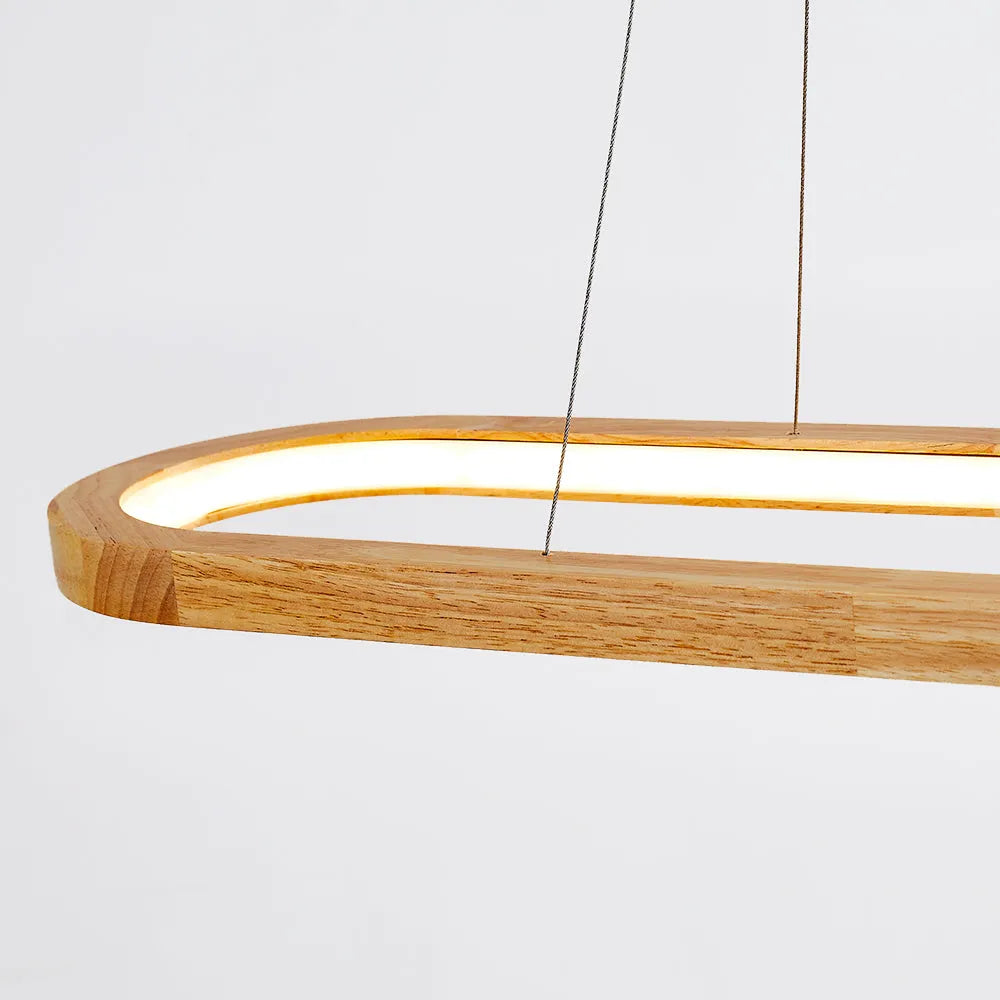 Wooden Oval Hanging Light LED Modern Ceiling Fixture 3-Color Switch for Kitchen Island Dining Room Breakfast Bar Restaurant | Lonoma