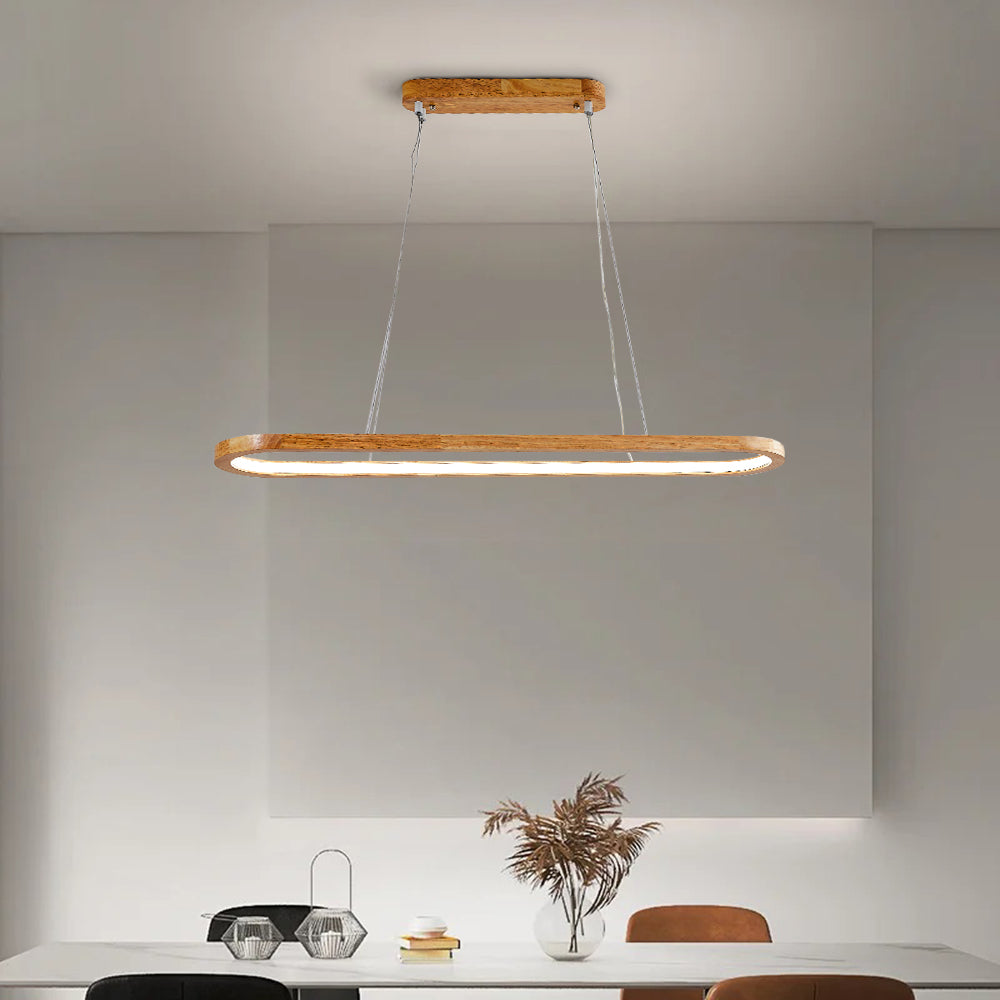 Wooden Oval Hanging Light LED Modern Ceiling Fixture 3-Color Switch for Kitchen Island Dining Room Breakfast Bar Restaurant | Lonoma