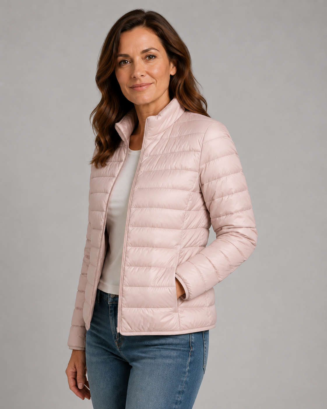 Women's Quilted Puffer Coat with High Funnel Neck and Front Zipper – Insulated Midweight Outerwear for Fall and Spring – Casual Layering | Lonoma