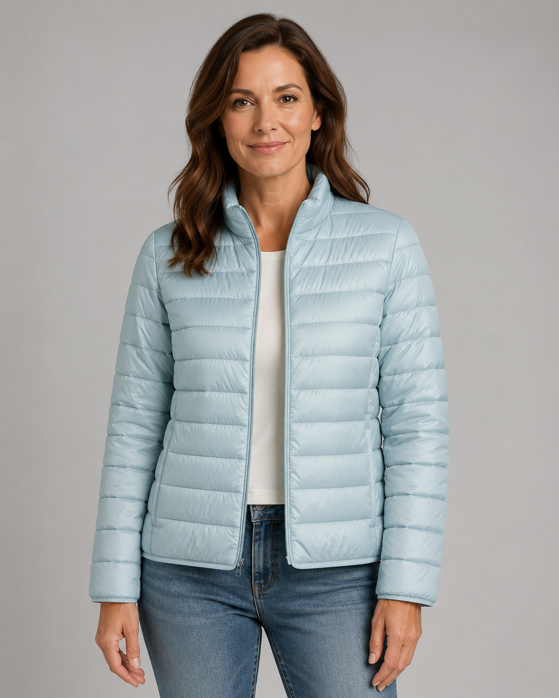 Women's Quilted Puffer Coat with High Funnel Neck and Front Zipper – Insulated Midweight Outerwear for Fall and Spring – Casual Layering | Lonoma