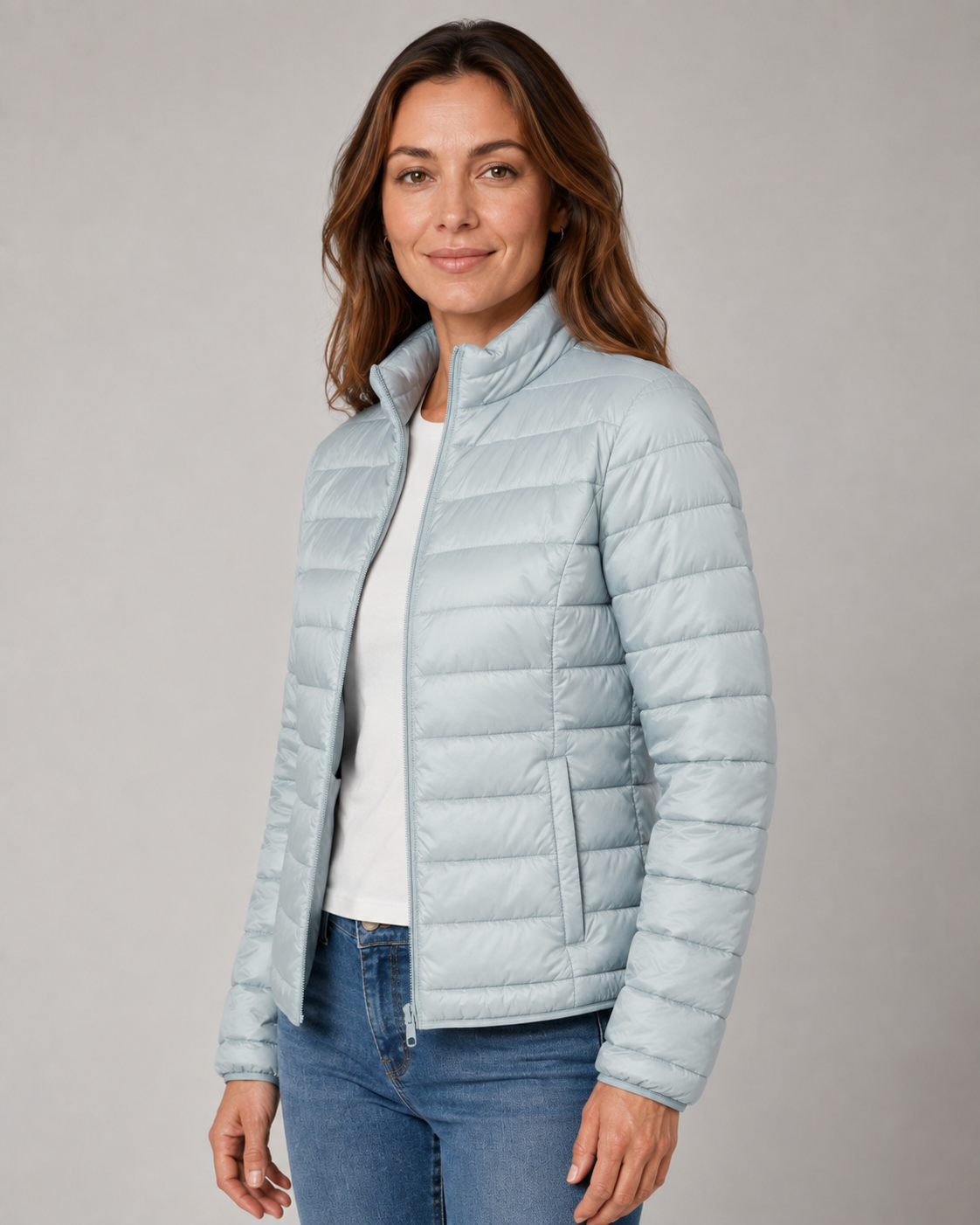 Women's Quilted Puffer Coat with High Funnel Neck and Front Zipper – Insulated Midweight Outerwear for Fall and Spring – Casual Layering | Lonoma