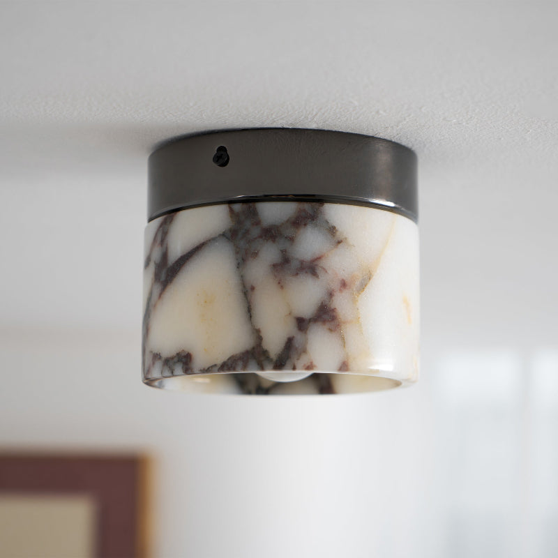 Round Marble Flush Mount Ceiling Light with Glass Shade 4.7 in – Modern Semi-Flush Fixture for Bedroom Hallway Entryway Kitchen Dining Room | Lonoma