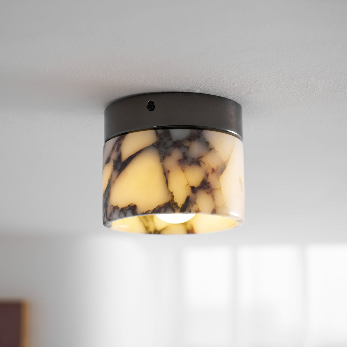 Round Marble Flush Mount Ceiling Light with Glass Shade 4.7 in – Modern Semi-Flush Fixture for Bedroom Hallway Entryway Kitchen Dining Room | Lonoma