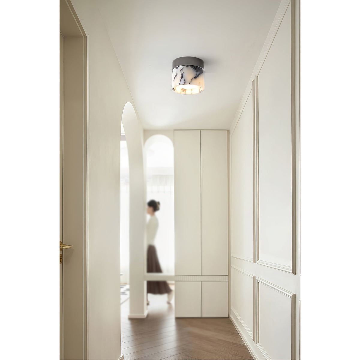 Round Marble Flush Mount Ceiling Light with Glass Shade 4.7 in – Modern Semi-Flush Fixture for Bedroom Hallway Entryway Kitchen Dining Room | Lonoma