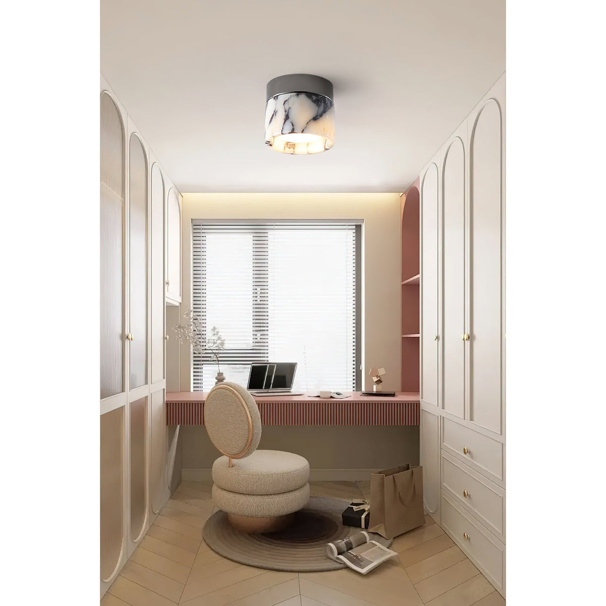 Round Marble Flush Mount Ceiling Light with Glass Shade 4.7 in – Modern Semi-Flush Fixture for Bedroom Hallway Entryway Kitchen Dining Room | Lonoma