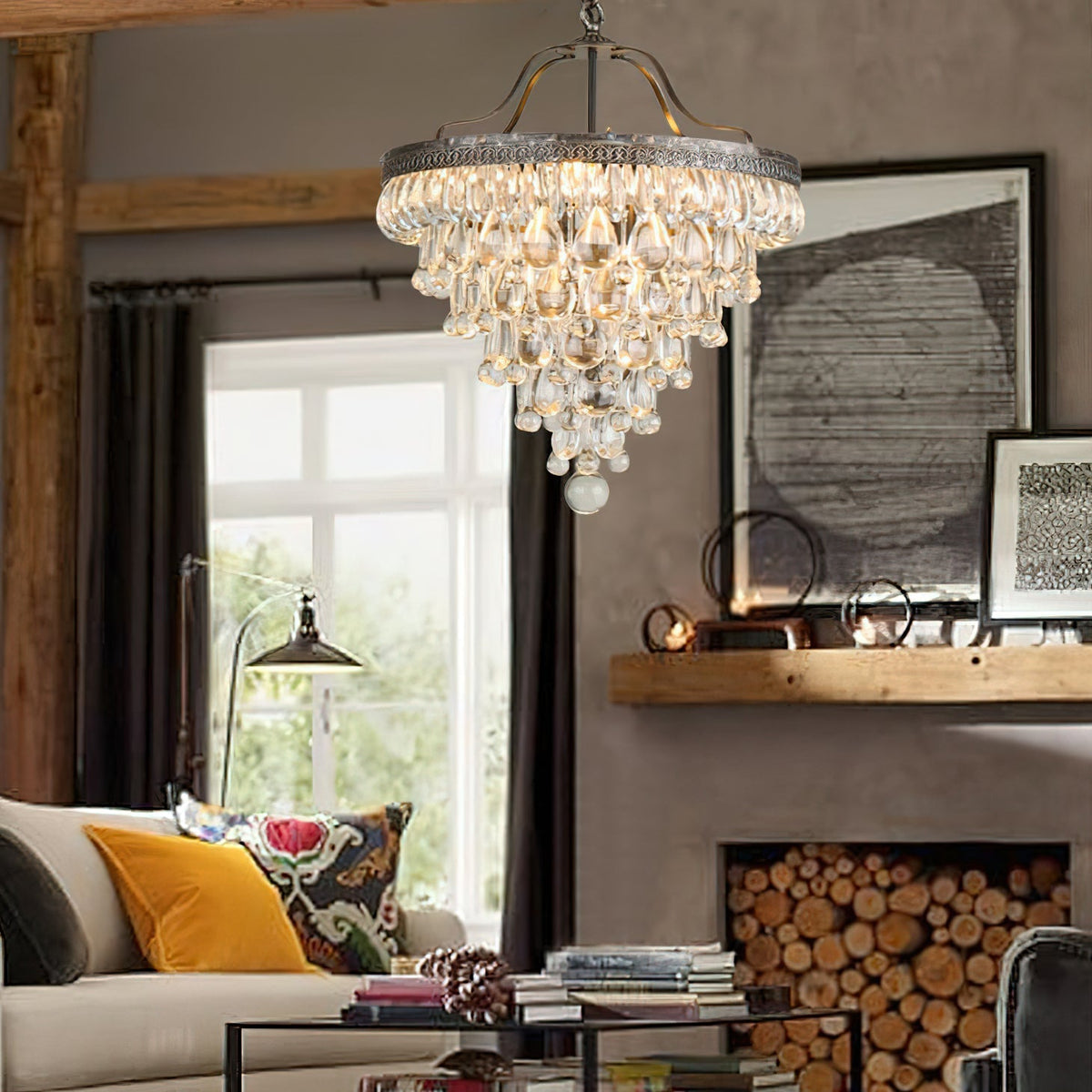Crystal Drop Chandelier Antique Bronze Finish Multi Light Pendant Dining Room Living Room Foyer Statement Lighting Adjustable Chain | Lonoma