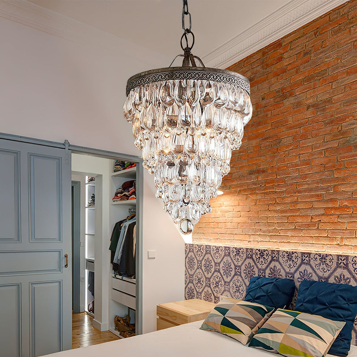 Crystal Drop Chandelier Antique Bronze Finish Multi Light Pendant Dining Room Living Room Foyer Statement Lighting Adjustable Chain | Lonoma