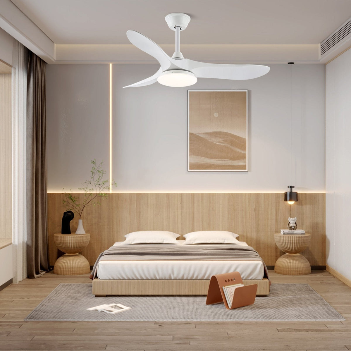 42-52 Inch Walnut & Wood Blade Ceiling Fan with Dimmable LED Light | 6-Speed Reversible DC Motor | Modern Farmhouse Indoor Fan for Bedroom | Lonoma