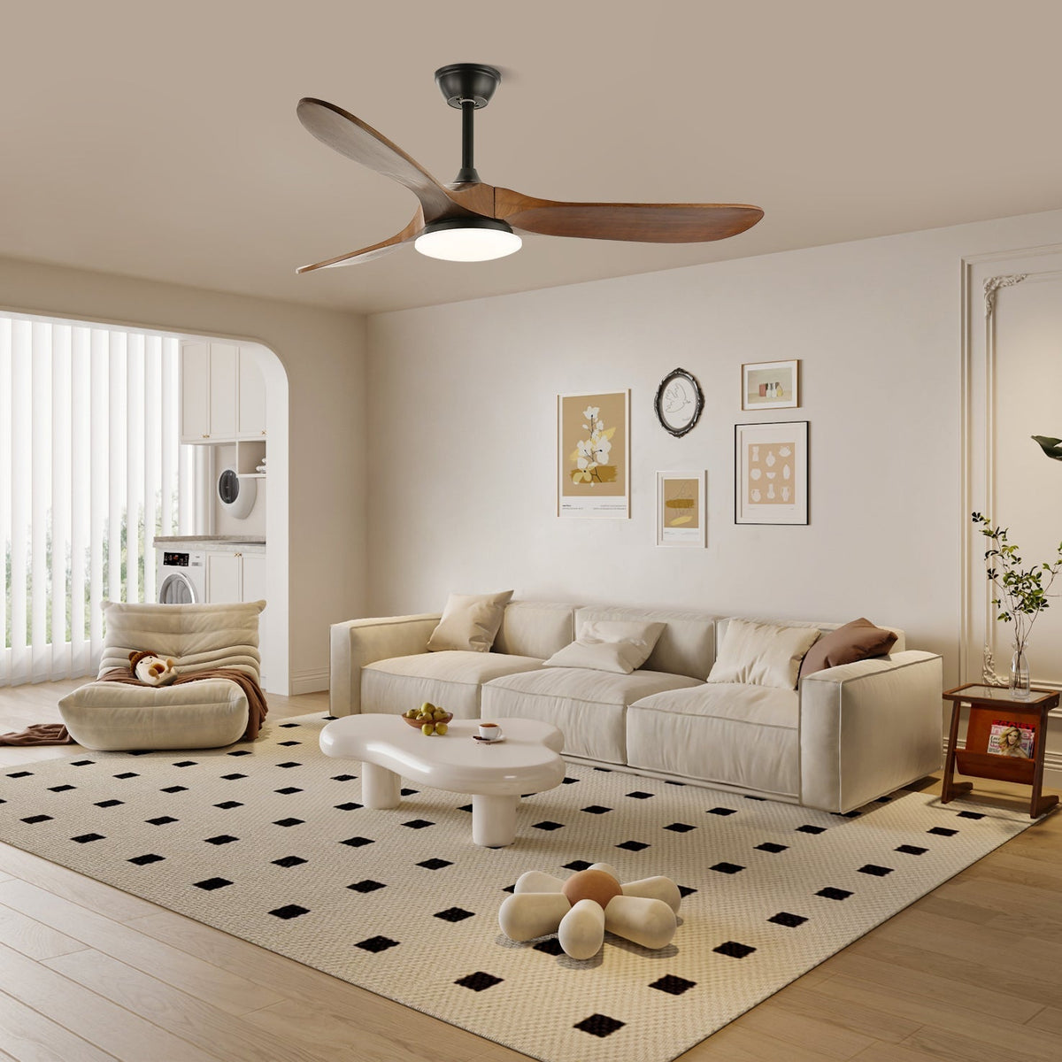 42-52 Inch Walnut & Wood Blade Ceiling Fan with Dimmable LED Light | 6-Speed Reversible DC Motor | Modern Farmhouse Indoor Fan for Bedroom | Lonoma