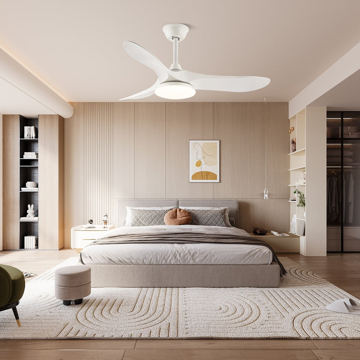 42-52 Inch Walnut & Wood Blade Ceiling Fan with Dimmable LED Light | 6-Speed Reversible DC Motor | Modern Farmhouse Indoor Fan for Bedroom | Lonoma