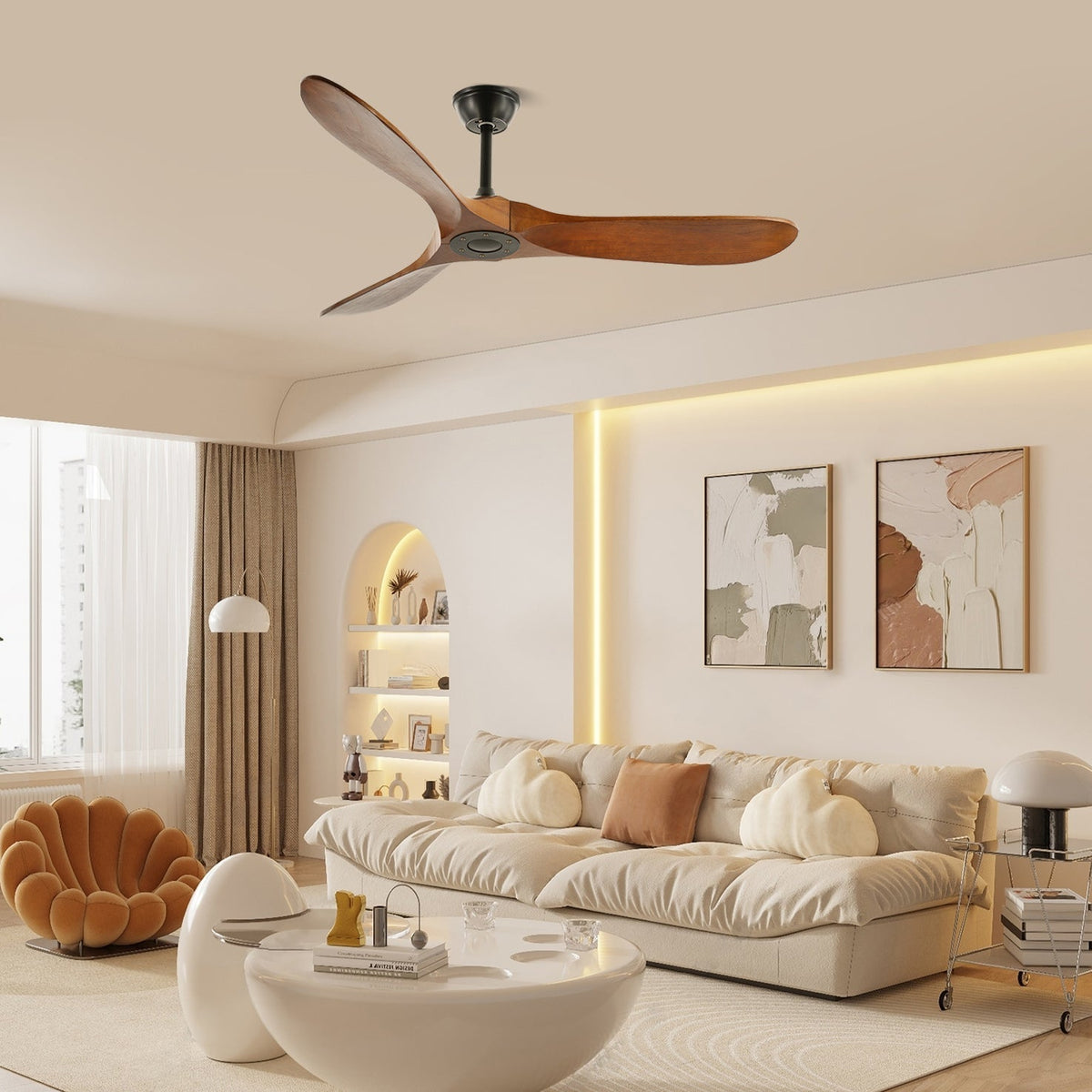 Wood Ceiling Fan with LED Light 42 inch 52 inch Black Walnut Reversible 6 Speed Indoor | Lonoma