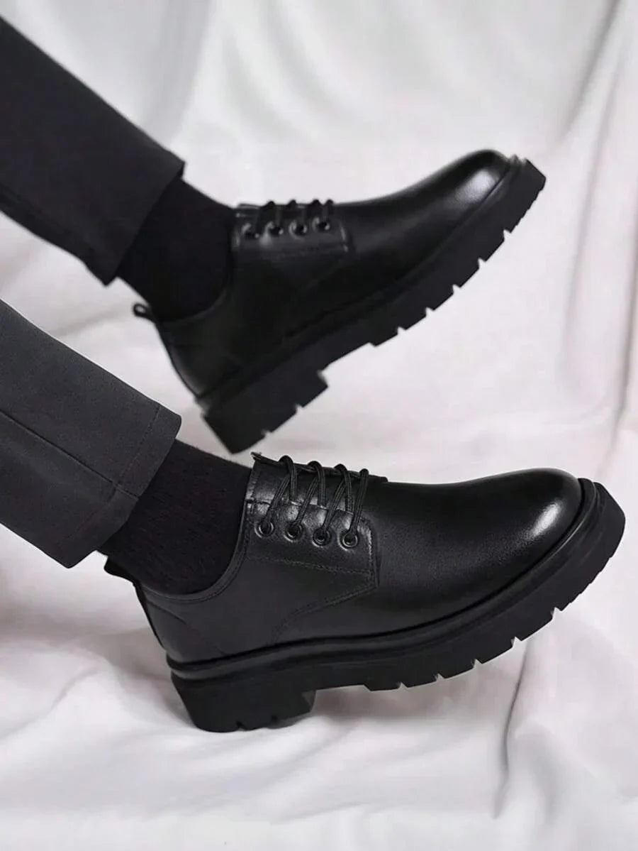 Men's Lace-Up Oxford Shoes Platform Rubber Tread Casual Dress Footwear Black Leather for Work Office Daily Street Style | Lonoma