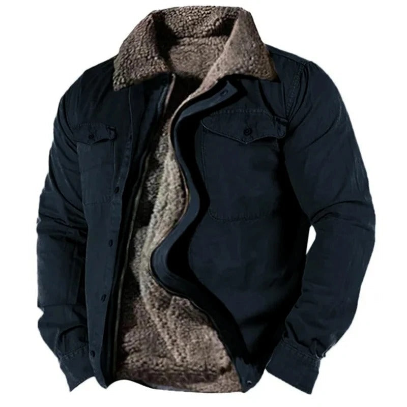 Men's Faux Suede Ranch Jacket Hip-Length Button-Up Western Coat with Contrast Stitching for Casual Everyday Outerwear | Lonoma