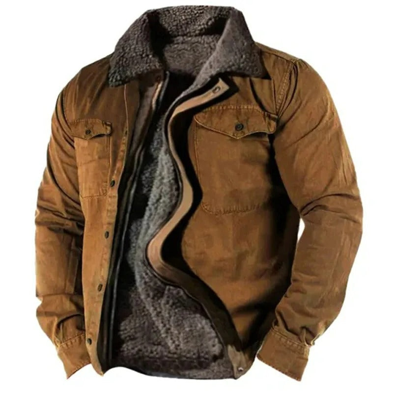Men's Faux Suede Ranch Jacket Hip-Length Button-Up Western Coat with Contrast Stitching for Casual Everyday Outerwear | Lonoma
