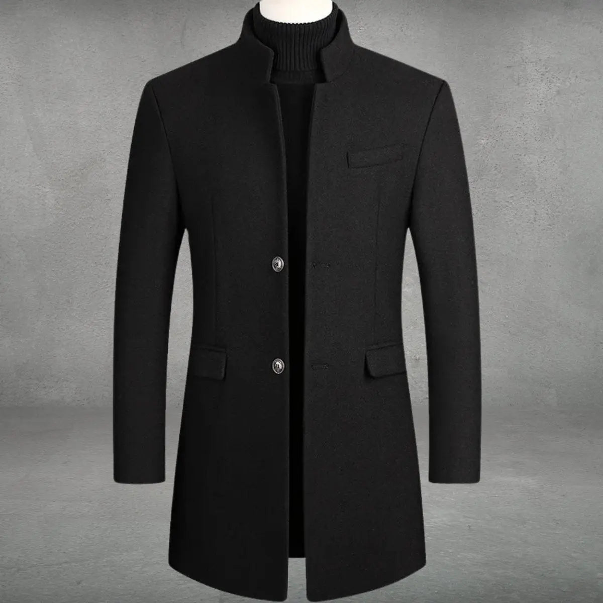 Men's Structured Coat with Stand-Up Collar – Fitted Wool-Blend Topcoat for Business & Cold Weather – Gray Black Burgundy | Lonoma