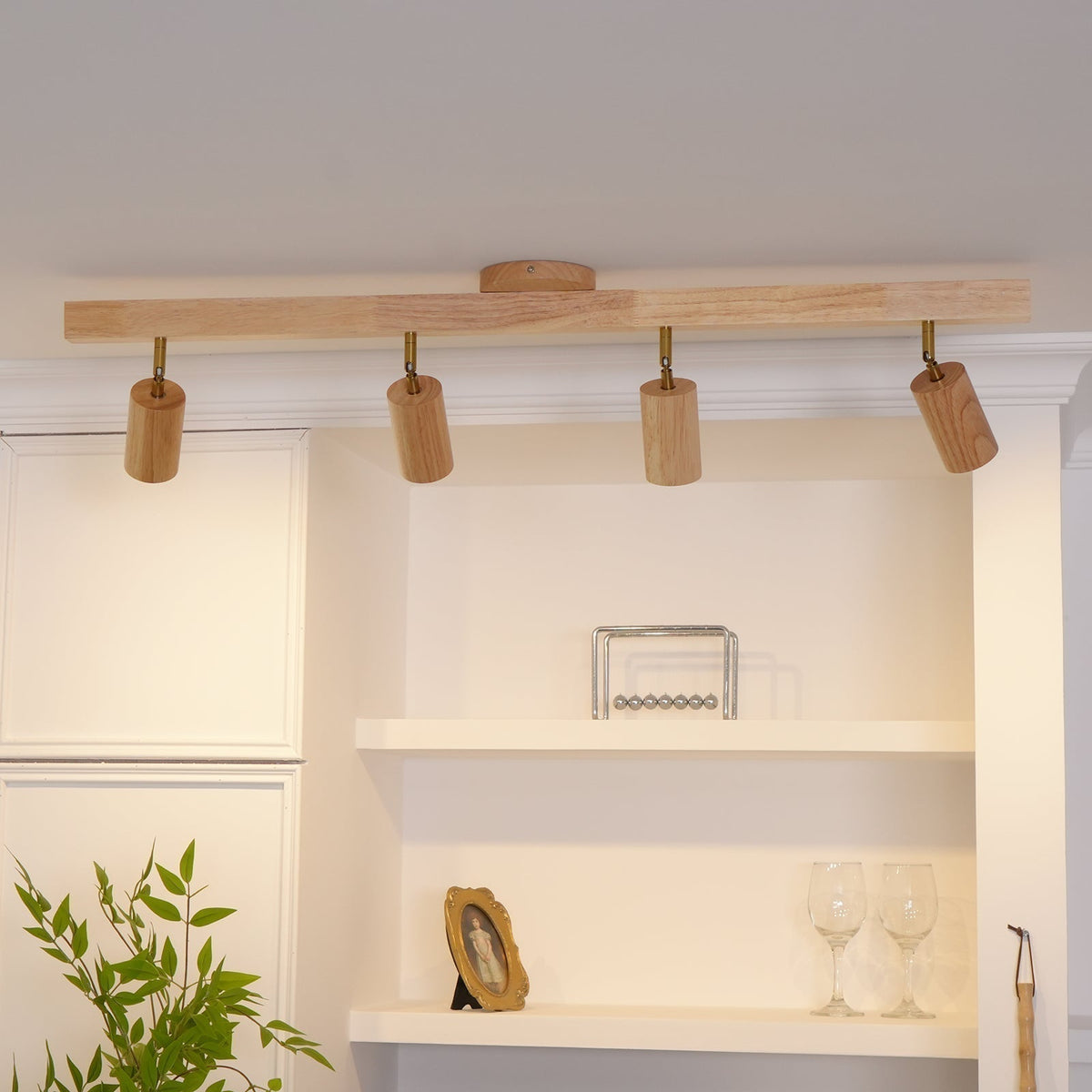 Adjustable Track Light with Wood Accent - 2/3/4/5 Spotlight Heads - Ceiling Mount LED - Warm Light for Kitchen, Hallway, Living Room | Lonoma