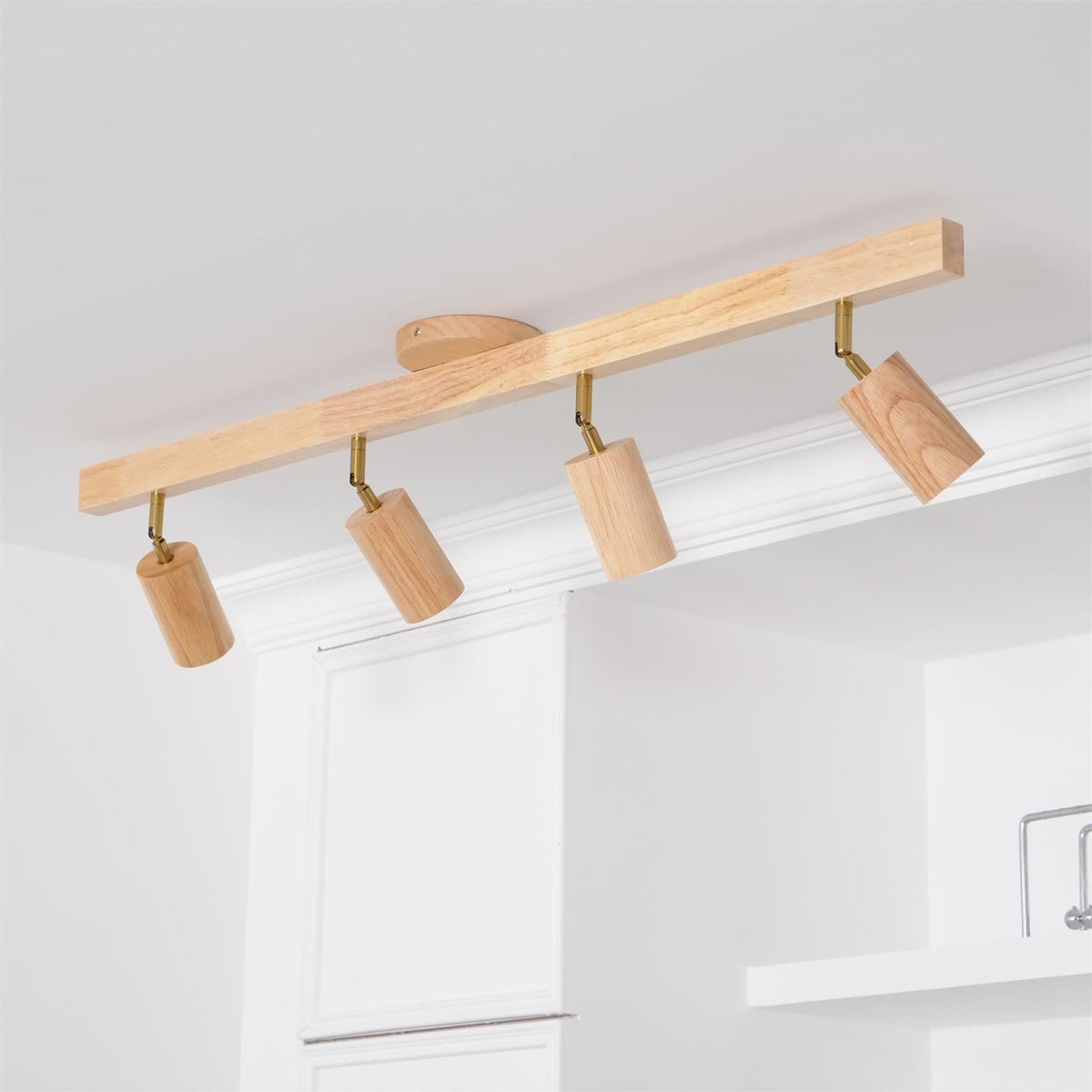 Adjustable Track Light with Wood Accent - 2/3/4/5 Spotlight Heads - Ceiling Mount LED - Warm Light for Kitchen, Hallway, Living Room | Lonoma