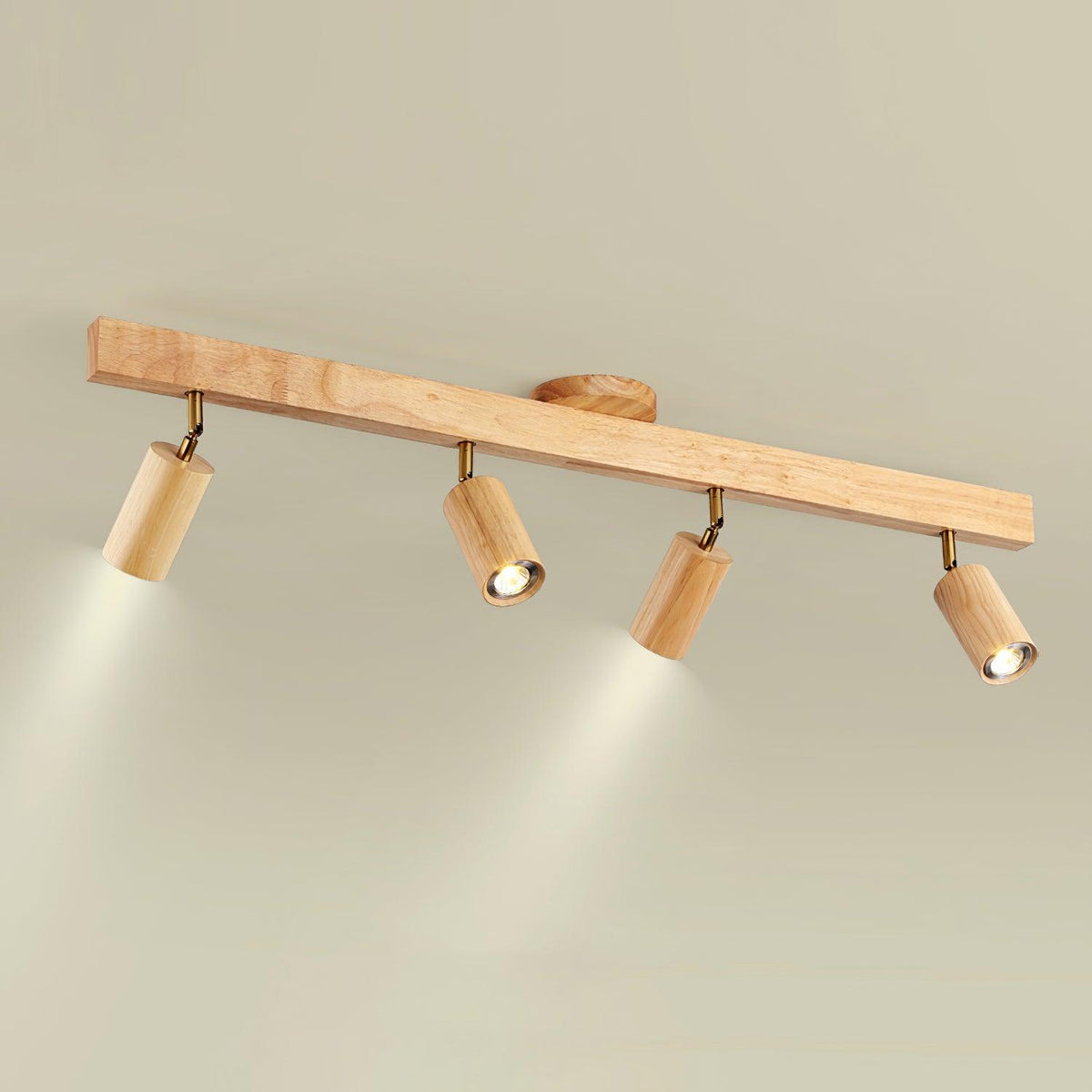 Adjustable Track Light with Wood Accent - 2/3/4/5 Spotlight Heads - Ceiling Mount LED - Warm Light for Kitchen, Hallway, Living Room | Lonoma