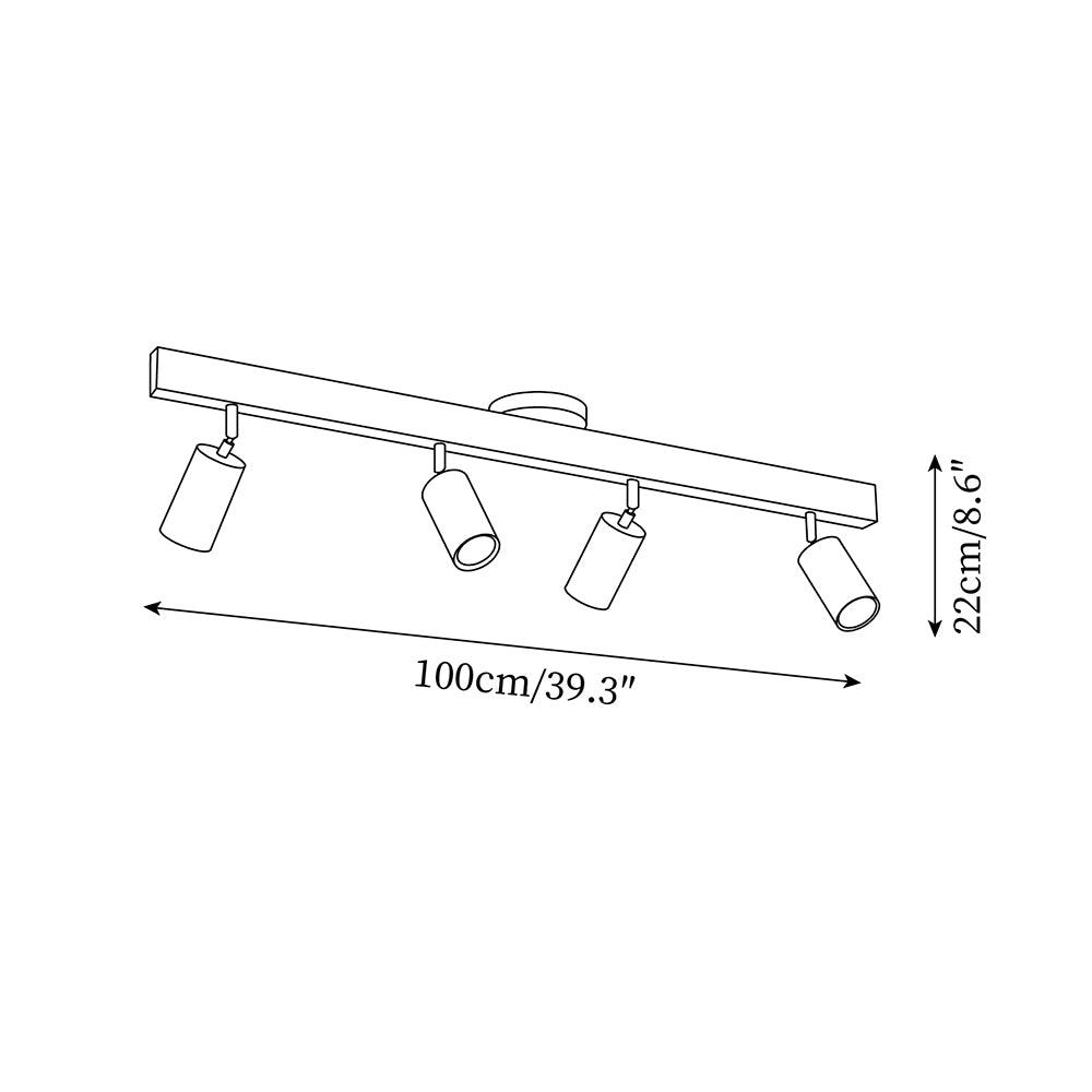 Adjustable Track Light with Wood Accent - 2/3/4/5 Spotlight Heads - Ceiling Mount LED - Warm Light for Kitchen, Hallway, Living Room | Lonoma