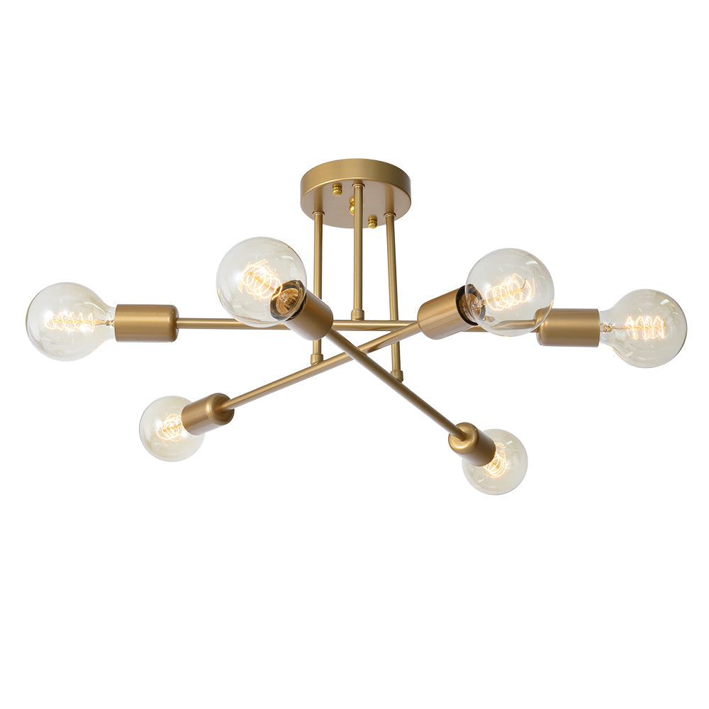 6-Light Ceiling Fixture Mid-Century Starburst Design Gold Metal Arms E26 Socket Sloped Ceiling Compatible Hallway Entryway Dining Room | Lonoma