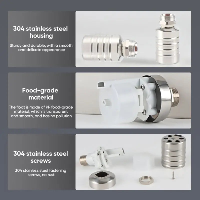 Automatic Water Level Float Valve — Stainless Steel Mini Fill Switch for Tanks & Troughs — Self-Regulating Water Feed Control | Lonoma
