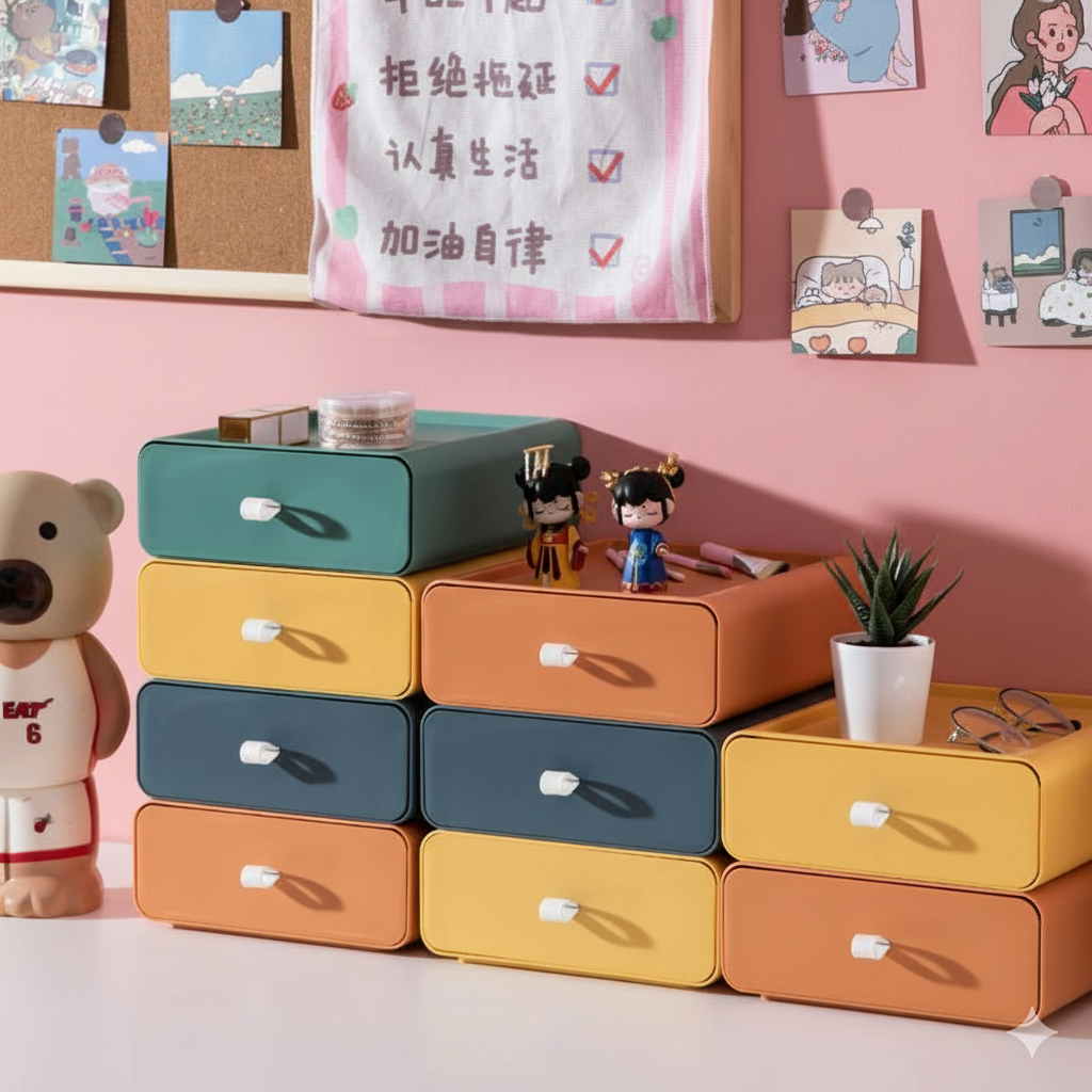 Stackable Plastic Storage Bins, Modular Drawer Organizer Boxes for Home Office, Bathroom, Bedroom and Kitchen Organization | Lonoma