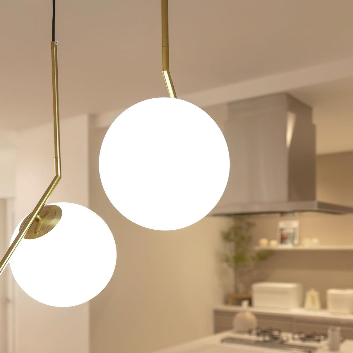 Modern Glass Pendant Light with Brass or Black Metal Frame – 8" Dome Shade, Adjustable Cord, E26 Socket for Kitchen Island, Dining Room | Lonoma