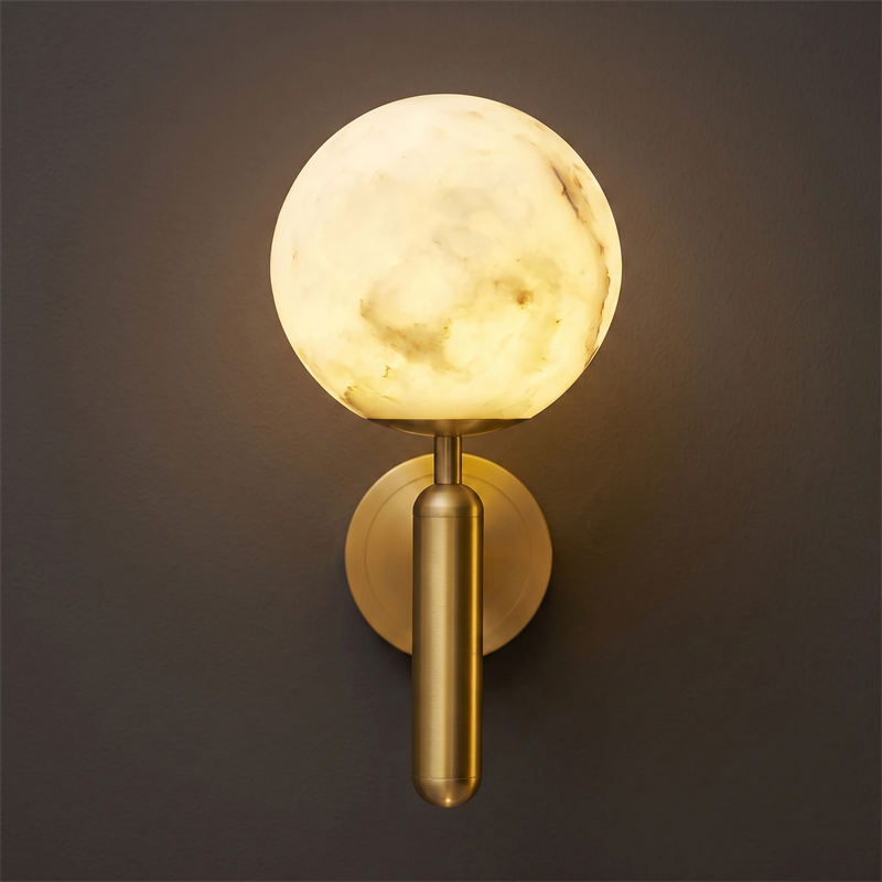 Spanish Alabaster Wall Sconce with Brass or Wood Accent, Hardwired G9 or LED, Handmade Natural Stone Light for Bedroom, Hallway, Living Room | Lonoma