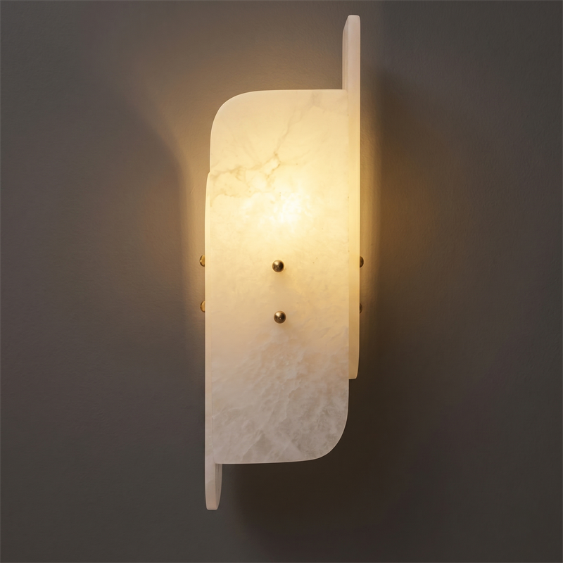 Spanish Alabaster Wall Sconce with Brass or Wood Accent, Hardwired G9 or LED, Handmade Natural Stone Light for Bedroom, Hallway, Living Room | Lonoma