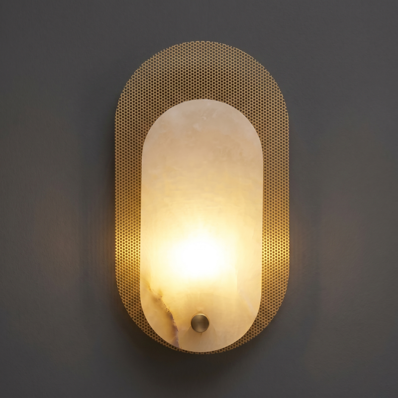 Spanish Alabaster Wall Sconce with Brass or Wood Accent, Hardwired G9 or LED, Handmade Natural Stone Light for Bedroom, Hallway, Living Room | Lonoma