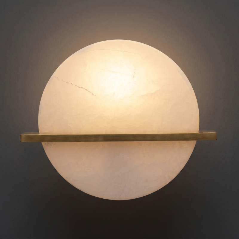Spanish Alabaster Wall Sconce with Brass or Wood Accent, Hardwired G9 or LED, Handmade Natural Stone Light for Bedroom, Hallway, Living Room | Lonoma