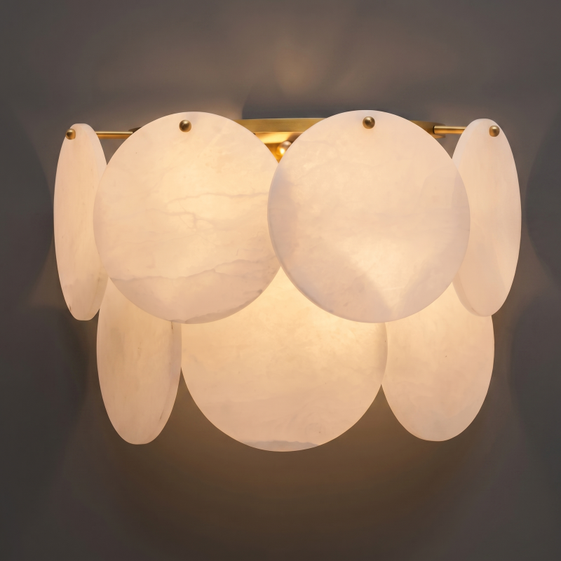 Spanish Alabaster Wall Sconce with Brass or Wood Accent, Hardwired G9 or LED, Handmade Natural Stone Light for Bedroom, Hallway, Living Room | Lonoma