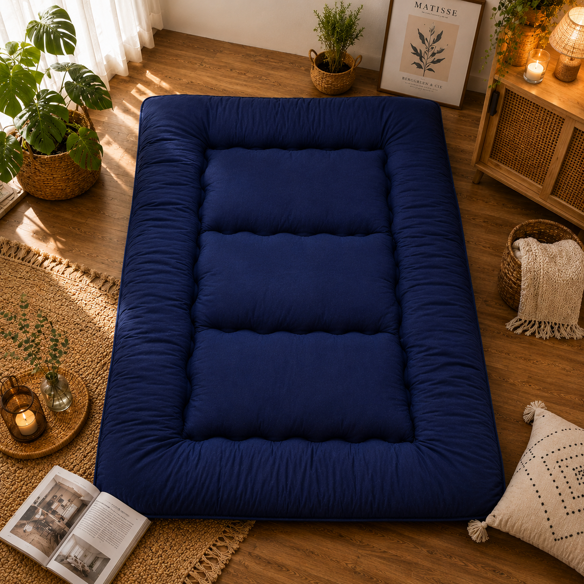 Foldable Floor Mattress 4 Inch Thick Japanese Futon Sleep Pad Guest Bed for Adults Kids Meditation Yoga Mat | Lonoma
