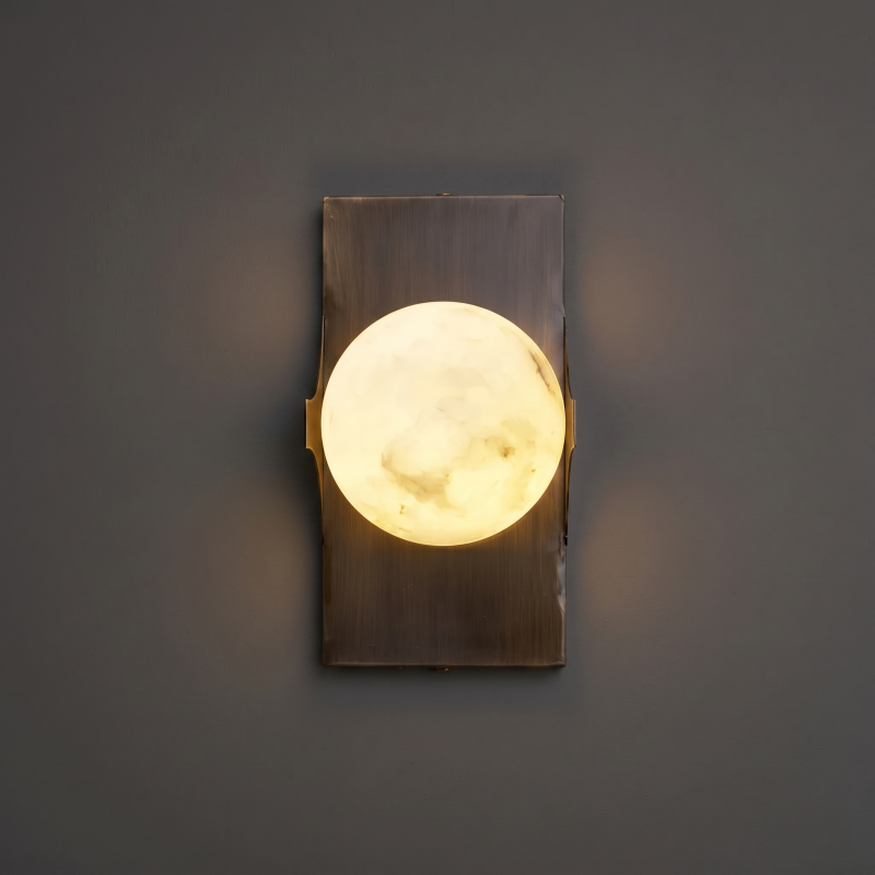Spanish Alabaster Wall Sconce with Brass or Wood Accent, Hardwired G9 or LED, Handmade Natural Stone Light for Bedroom, Hallway, Living Room | Lonoma