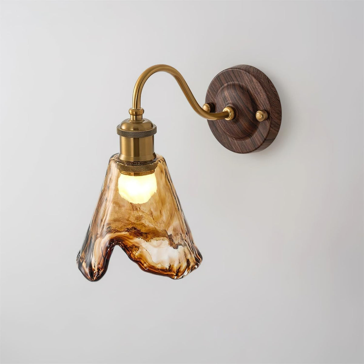 Vintage Wall Sconce with Amber Glass Shade and Brass Finish | Mid-Century Modern Wall Light Fixture for Bedroom Hallway Living Room | Lonoma