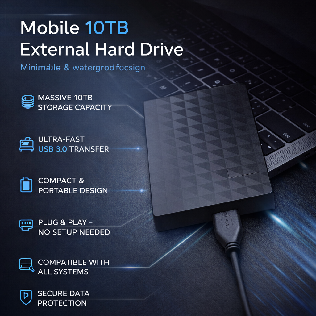10TB External Hard Drive USB 3.0 for PC, Laptop, PS5 & Xbox - Portable Gaming Storage for Windows, Mac & Linux | Lonoma