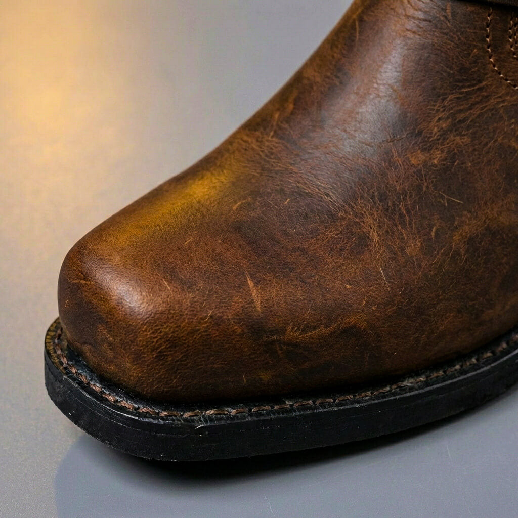 Men's Western Harness Boots Handcrafted Leather Ankle Boot Cognac Tan Black for Casual Outfits Jeans Vintage Biker Style | Lonoma