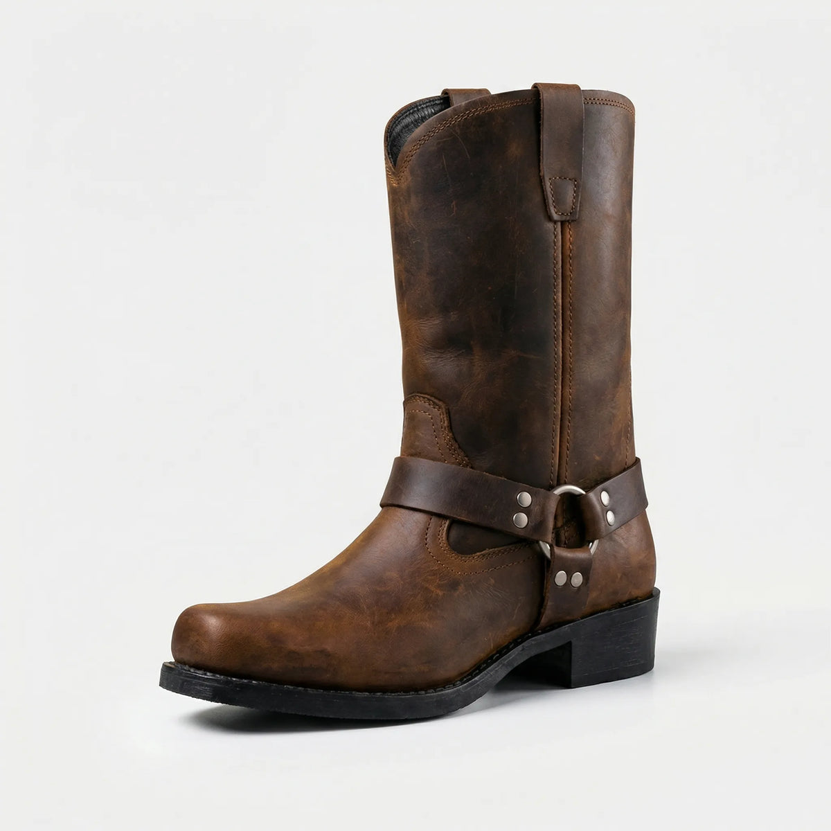 Men's Western Harness Boots Handcrafted Leather Ankle Boot Cognac Tan Black for Casual Outfits Jeans Vintage Biker Style | Lonoma