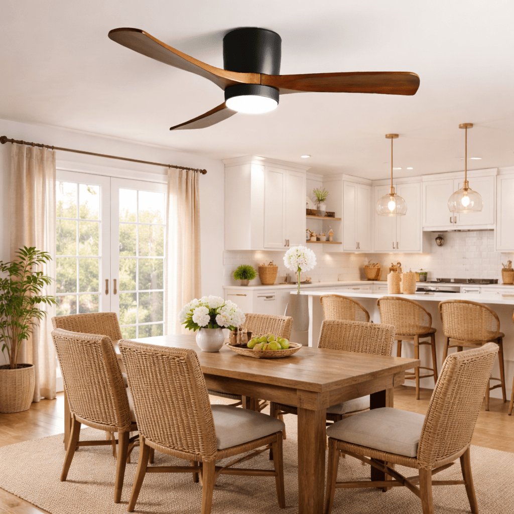 42-52 Inch Modern Ceiling Fan with Dimmable LED Light | 6-Speed Reversible DC Motor | Sycamore Wood Blades | Remote Control Included | Lonoma