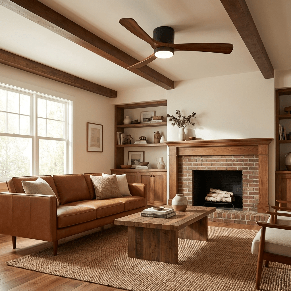 42-52 Inch Modern Ceiling Fan with Dimmable LED Light | 6-Speed Reversible DC Motor | Sycamore Wood Blades | Remote Control Included | Lonoma