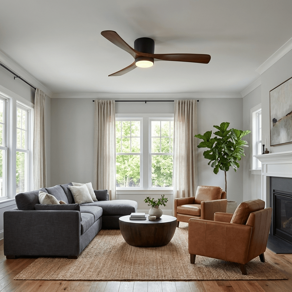 42-52 Inch Modern Ceiling Fan with Dimmable LED Light | 6-Speed Reversible DC Motor | Sycamore Wood Blades | Remote Control Included | Lonoma