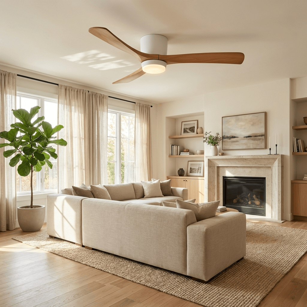 42-52 Inch Modern Ceiling Fan with Dimmable LED Light | 6-Speed Reversible DC Motor | Sycamore Wood Blades | Remote Control Included | Lonoma