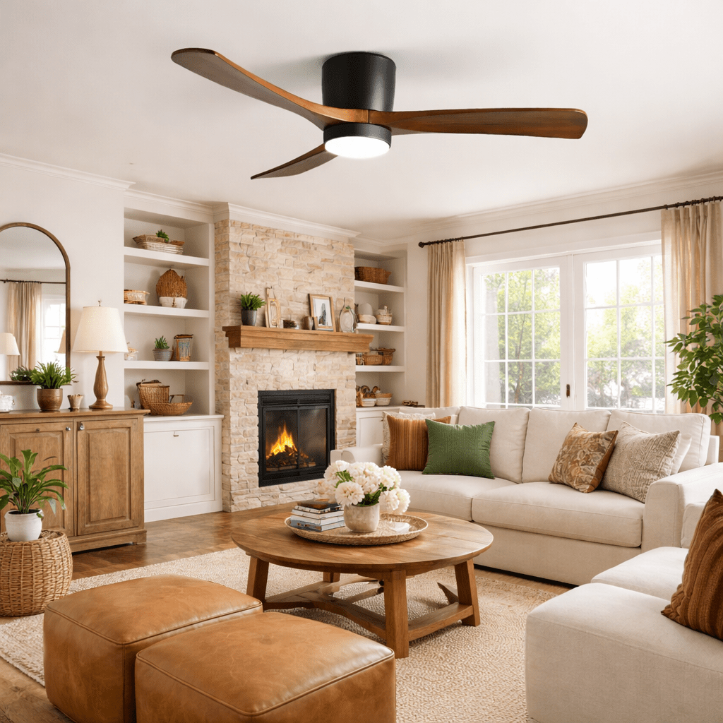 42-52 Inch Modern Ceiling Fan with Dimmable LED Light | 6-Speed Reversible DC Motor | Sycamore Wood Blades | Remote Control Included | Lonoma