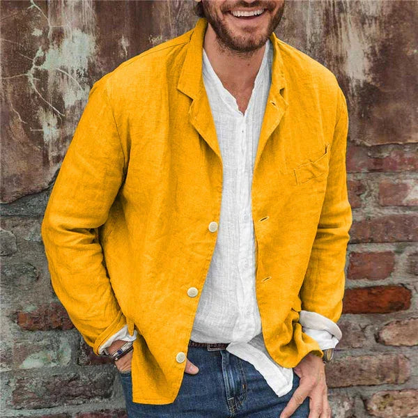 Men's Lightweight Cotton Linen Jacket for Spring Summer Casual Button Up Outerwear with Pockets | Lonoma