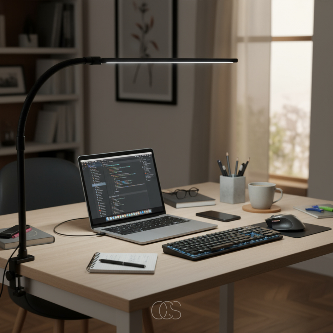 Adjustable LED Desk Lamp with Gooseneck & Clamp – 3 Light Modes, Dimmable, Eye Care Reading Light for Home Office & Study | Lonoma