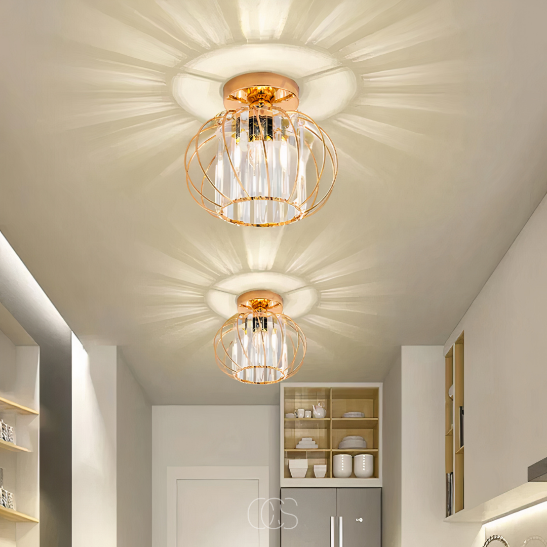 Glass & Iron Flush Mount Ceiling Light 9 in, Black or Gold Hardwired Fixture for Hallway, Bedroom, Closet, Entryway & Living Room | Lonoma