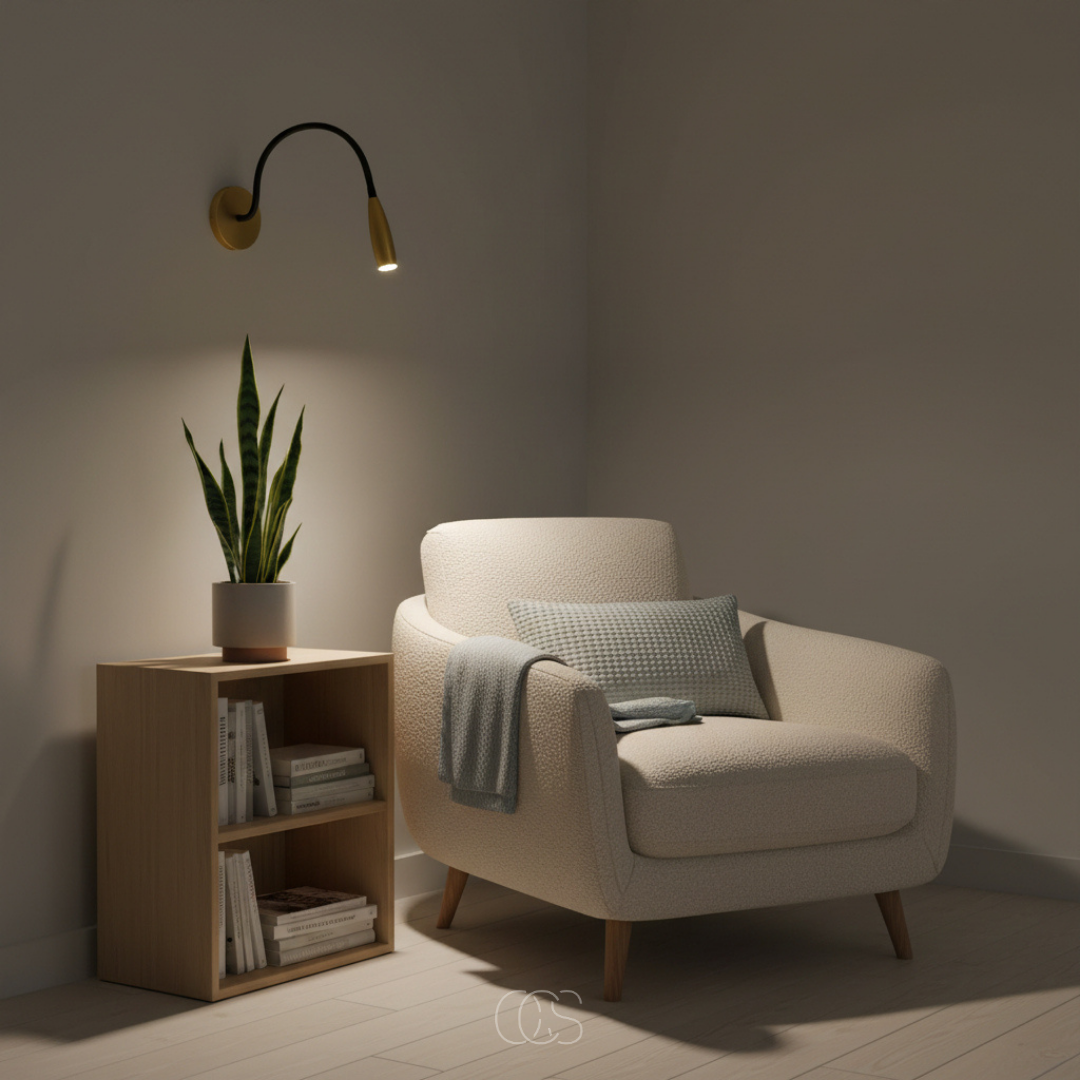 Gold LED Wall Mounted Reading Light with Flexible Arm - Adjustable Bedside Wall Sconce for Bed, Reading Chair, Headboard & Nook | Lonoma