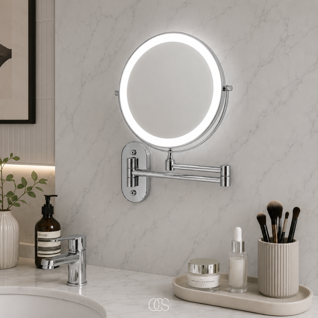 Wall Mounted LED Magnifying Makeup Mirror, 8 in Rechargeable Swivel Vanity Mirror for Bathroom, Shaving & Beauty Routine | Lonoma