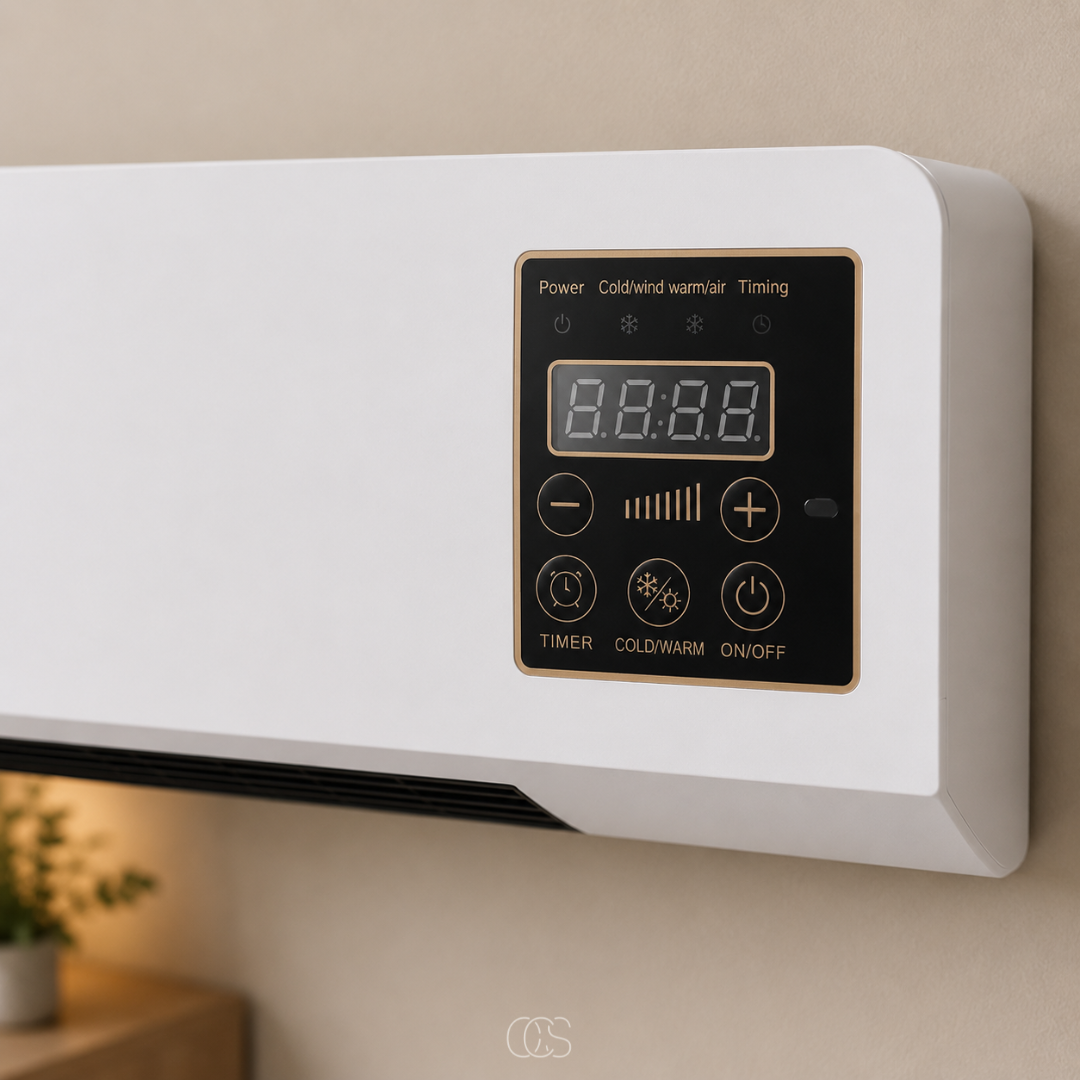 Wall Mounted Heater Fan 2-in-1 with Timer, White Digital Display Space Heater & Cooling Fan for Bedroom, Living Room, Office | Lonoma