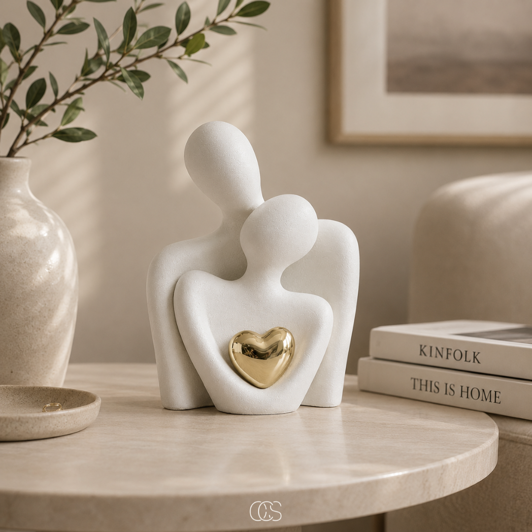 Embracing Couple Ceramic Figurine Set, Matte Minimalist Sculpture for Shelf, Console or Nightstand, Modern Zen Home Decor Gift | Lonoma
